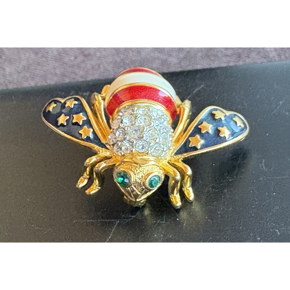 Joan RIVERS  American Flag BEE Bug Pin Brooch Crystal 4th July Patriotic USA